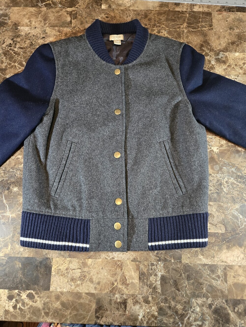 J Crew Varsity Jacket. Size Small. Color Blue And Gray. Excellent Condition.